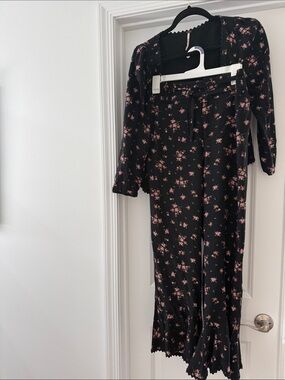 Free People Black Floral Wide-Leg Trousers set